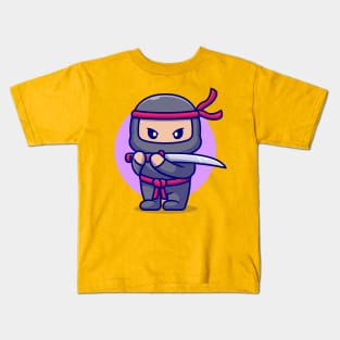 Cute Ninja With Sword Cartoon Kids T-Shirt